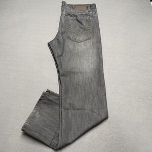 GS115 Jeans Mens 38 Gray Straight Leg Whiskered‎ Denim Embroidered Back Pockets